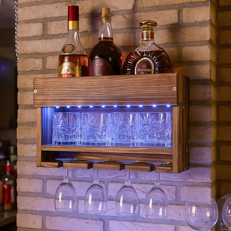 Yorbay Weinregal aus Holz mit Glashalter und LED - Beleuchtung - YB021 - D041 - 2 - Yorbay.de