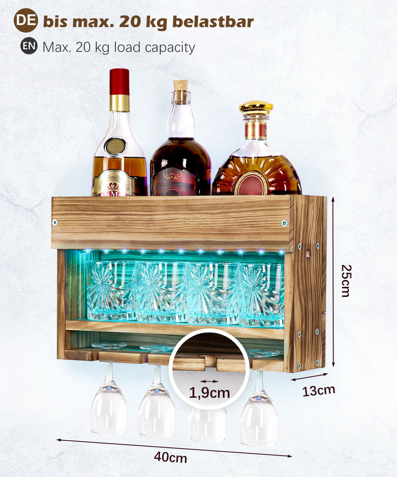 Yorbay Weinregal aus Holz mit Glashalter und LED - Beleuchtung - YB021 - D041 - 3 - Yorbay.de