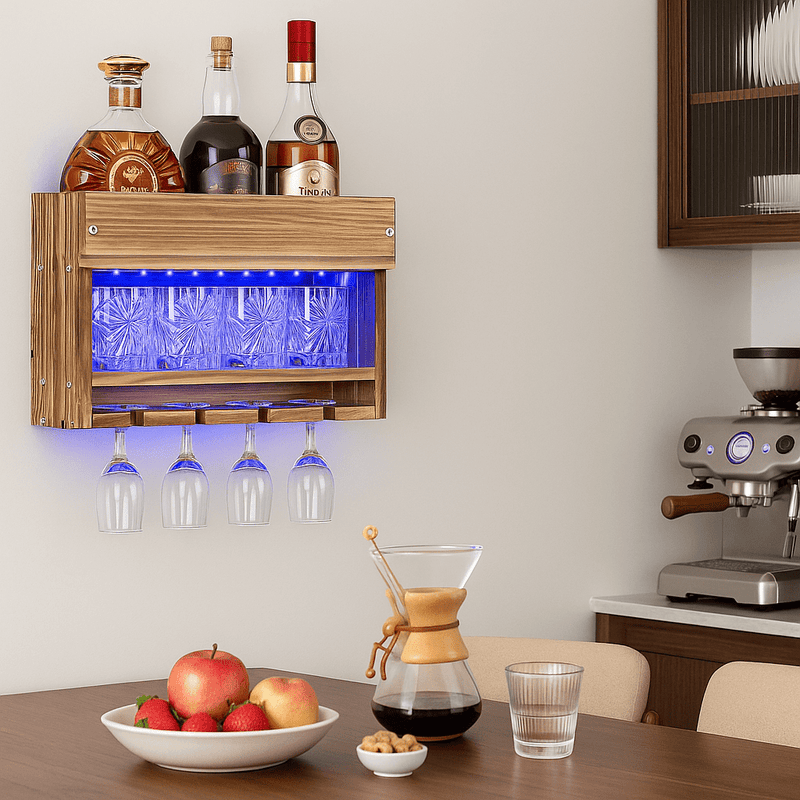 Yorbay Weinregal aus Holz mit Glashalter und LED - Beleuchtung - YB021 - D041 - 2 - Yorbay.de