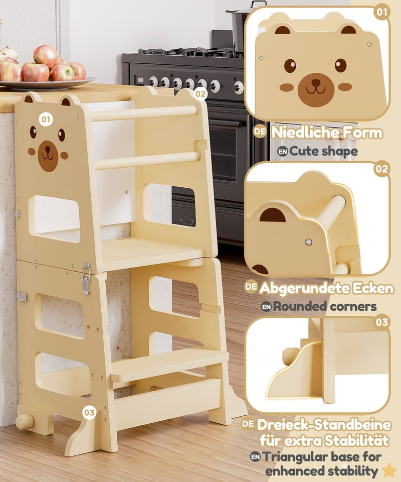 Yorbay 3 - in - 1 Montessori Kinder Lernturm in Bärenform - YB094-D050 - 4 - Yorbay.de