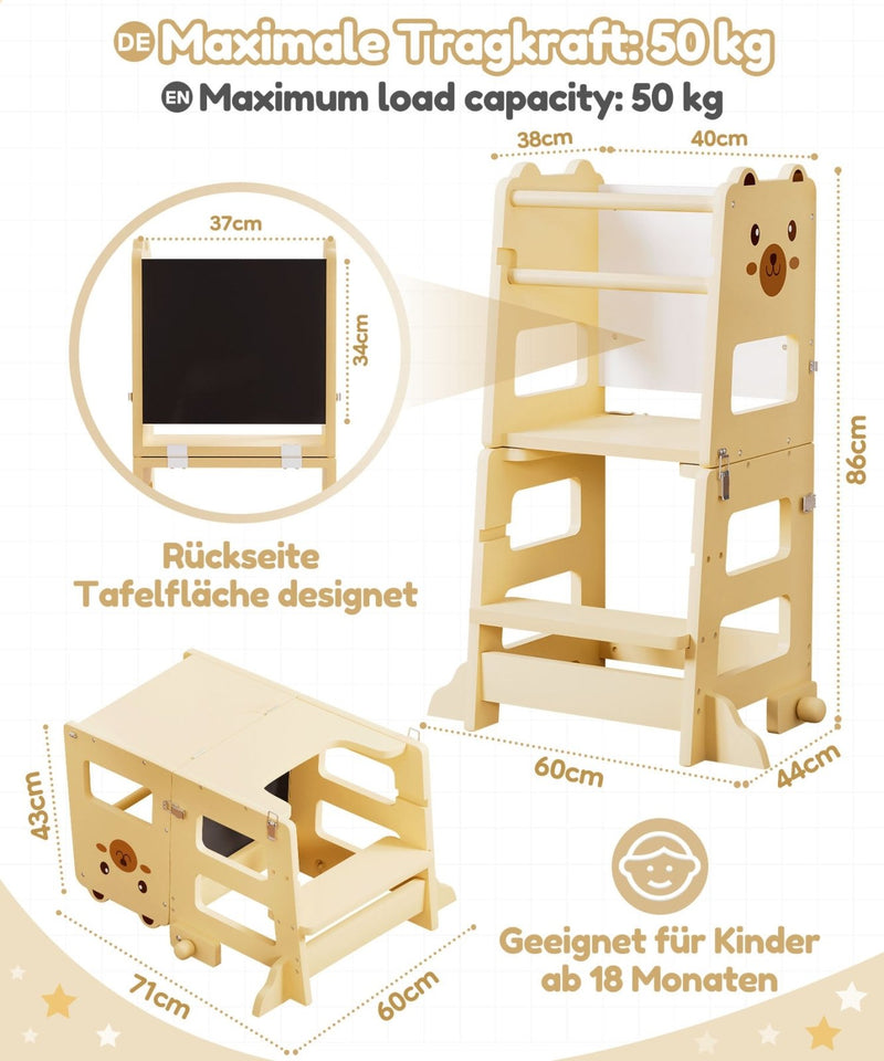 Yorbay 3 - in - 1 Montessori Kinder Lernturm in Bärenform - YB094-D050 - 3 - Yorbay.de