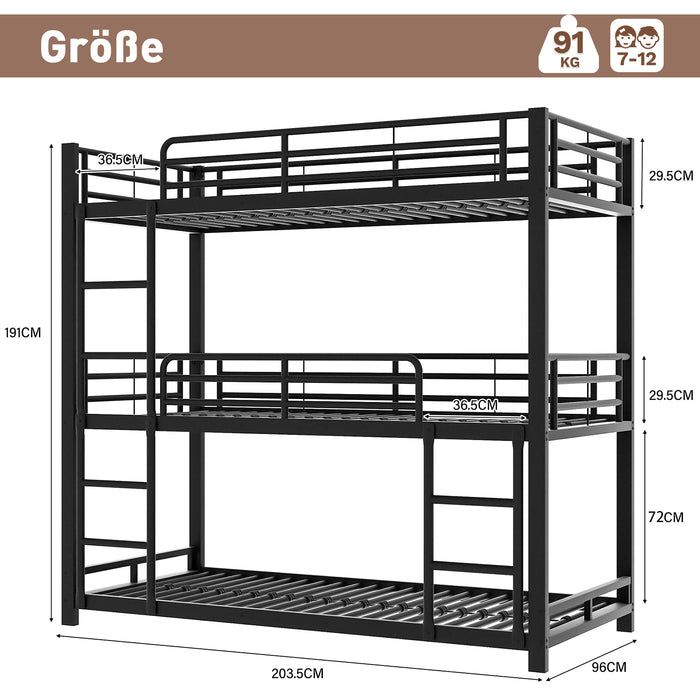 Dreifach-Etagenbett 90x200 cm aus Metall