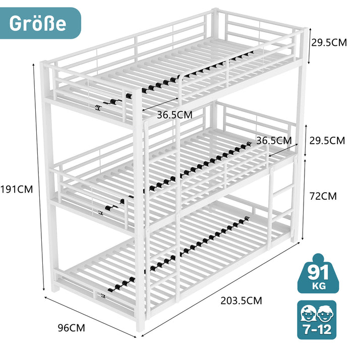 Dreifach-Etagenbett 90x200 cm aus Metall