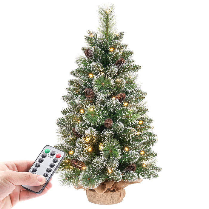 Yorbay Mini Christmas Tree with LED Lights and Snow, 40 cm / 70 cm