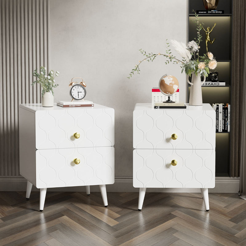 2er Set Nachttisch in Weiß, mit 2 Schubladen, 39,5 x 40 x 50 cm - YB - WF318100AAW - 2 - Yorbay.de