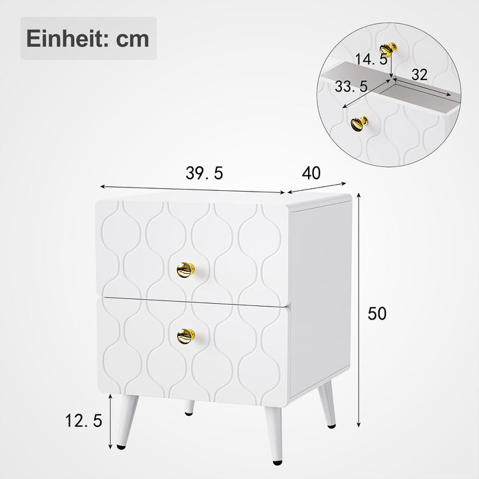 2er Set Nachttisch in Weiß, mit 2 Schubladen - YB - WF318100AAW - 3 - Yorbay.de