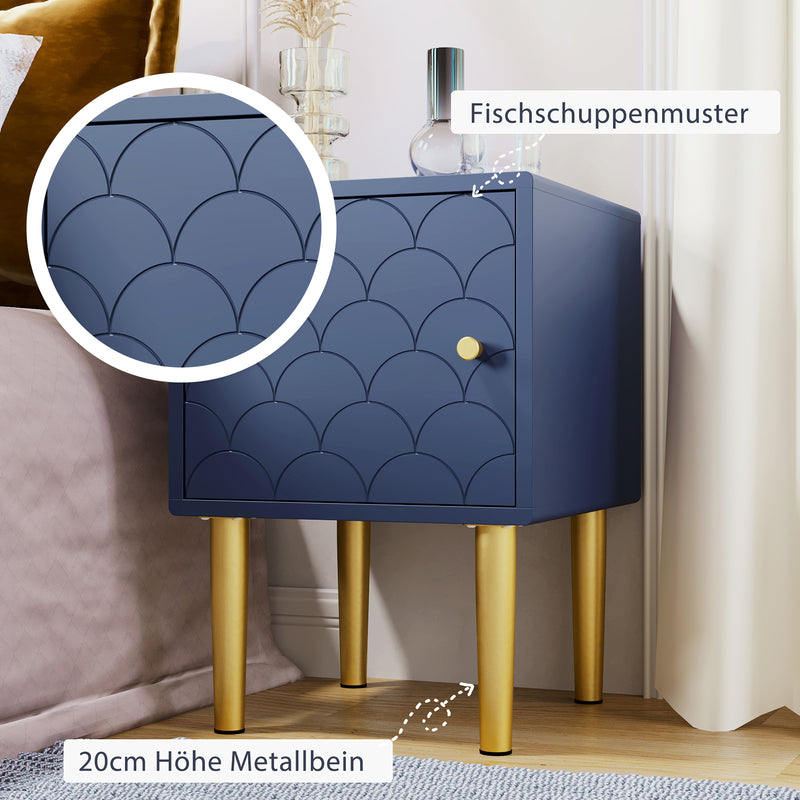 Nachttisch in Marineblau mit Fischschuppenmuster, 35 x 35 x 50 cm - YB-WF290543AAB - 6 - Yorbay.de