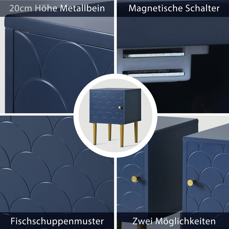 Nachttisch in Marineblau mit Fischschuppenmuster, 35 x 35 x 50 cm - YB-WF290543AAB - 8 - Yorbay.de