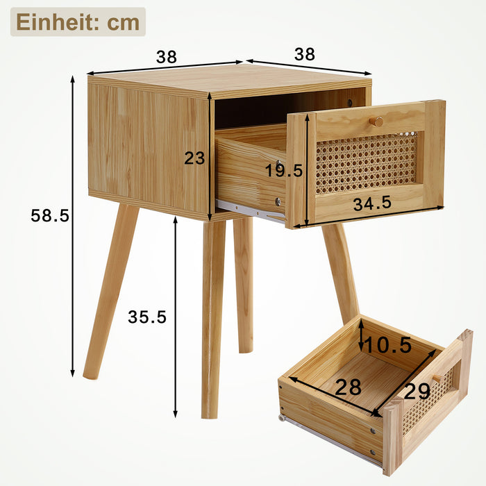 Nachttisch mit Rattan-Schublade und Griff