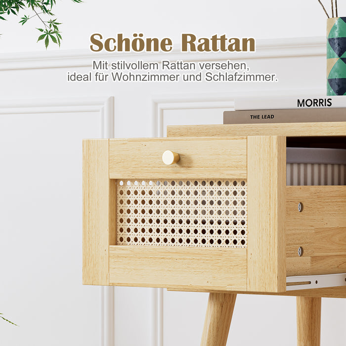 Nachttisch mit Rattan-Schublade und Griff