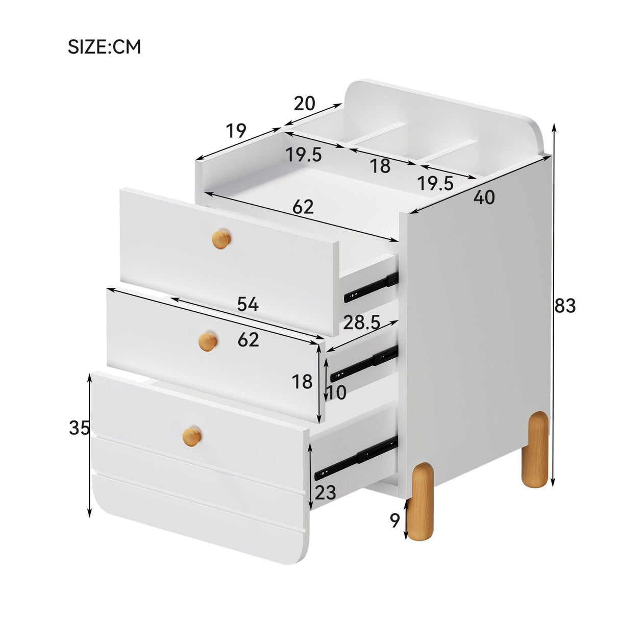 Nachttisch mit 3 Schubladen, 64 x 40 x 83 cm - YB - N623P195704K - 3 - Yorbay.de