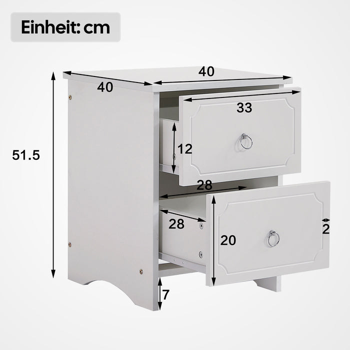 Nachttisch mit 2 Schubladen, weiß