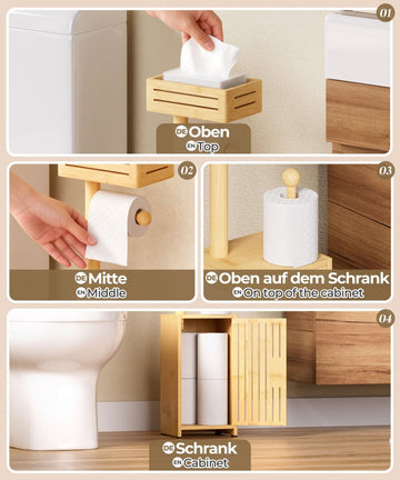 Freistehender Toilettenpapierhalter aus Bambus mit Stauraumschrank   Yorbay.de
