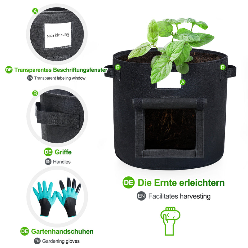 Yorbay 5 Stück Pflanzsack mit 1 Paar Gartenhandschuhen - G41 - 6 - Yorbay.de