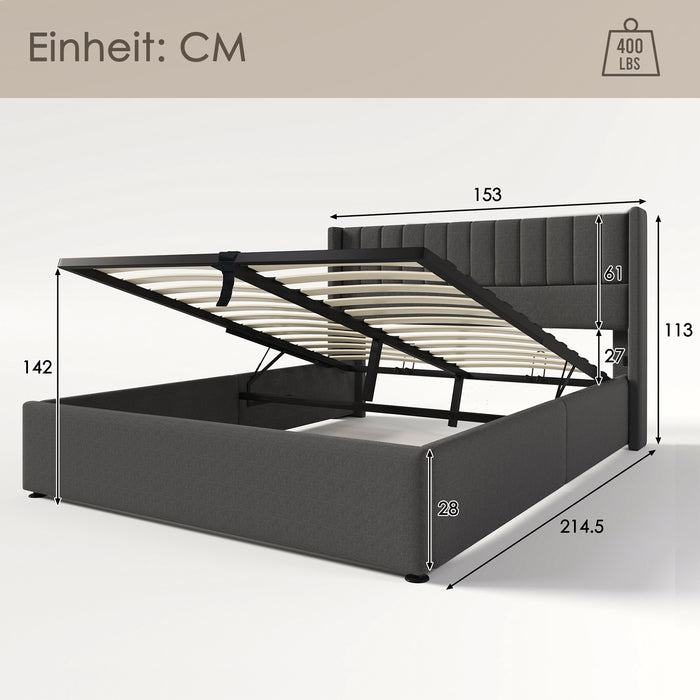 Hydraulisches Polsterbett mit Stauraum, 140x200cm, 160x200cm, 180x200cm