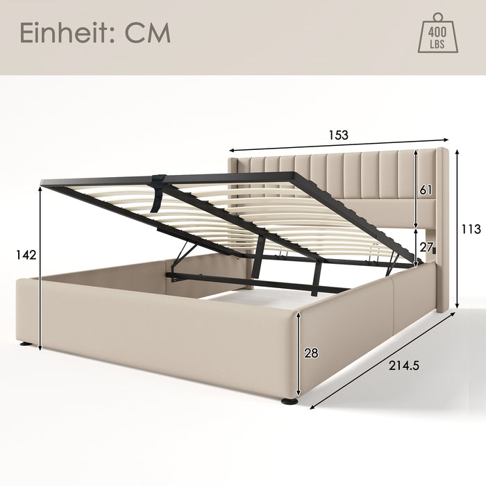 Hydraulisches Polsterbett mit Stauraum, 140x200cm, 160x200cm, 180x200cm