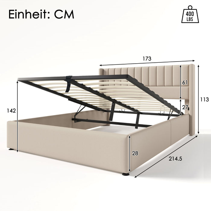 Hydraulisches Polsterbett mit Stauraum, 140x200cm, 160x200cm, 180x200cm