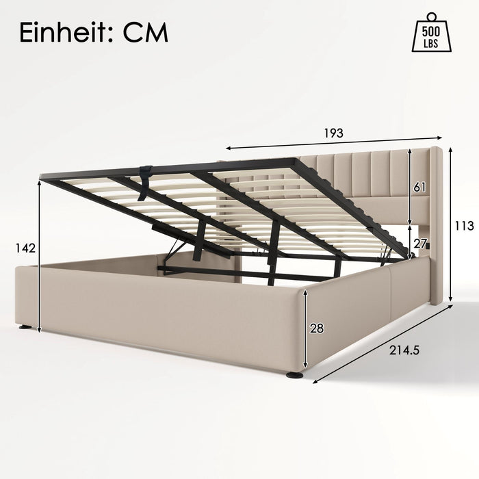 Hydraulisches Polsterbett mit Stauraum, 140x200cm, 160x200cm, 180x200cm