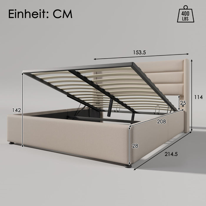 Hydraulisches Polsterbett mit Stauraum, Doppelbett in 140x200 cm, 160x200 cm, 180x200 cm