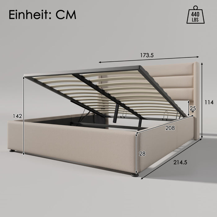 Hydraulisches Polsterbett mit Stauraum, Doppelbett in 140x200 cm, 160x200 cm, 180x200 cm