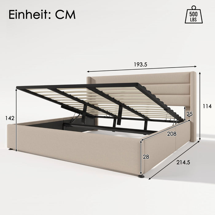 Hydraulisches Polsterbett mit Stauraum, Doppelbett in 140x200 cm, 160x200 cm, 180x200 cm