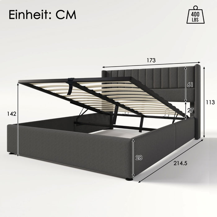 Hydraulisches Polsterbett mit Stauraum, 140x200cm, 160x200cm, 180x200cm