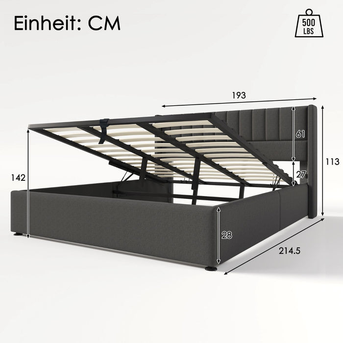 Hydraulisches Polsterbett mit Stauraum, 140x200cm, 160x200cm, 180x200cm