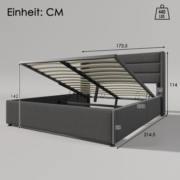 Hydraulisches Polsterbett mit Stauraum, Doppelbett in 140x200 cm, 160x200 cm, 180x200 cm