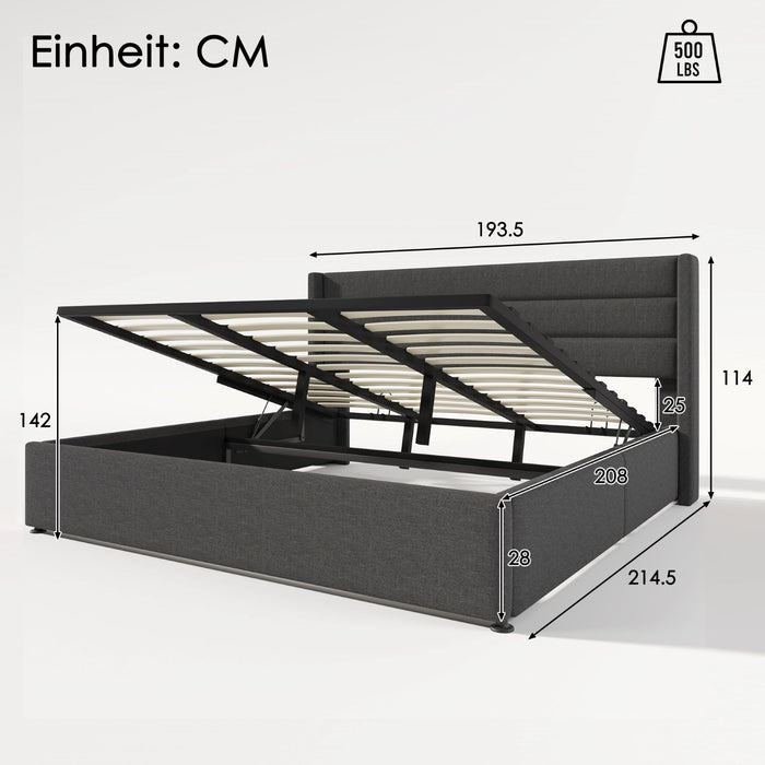 Hydraulisches Polsterbett mit Stauraum, Doppelbett in 140x200 cm, 160x200 cm, 180x200 cm