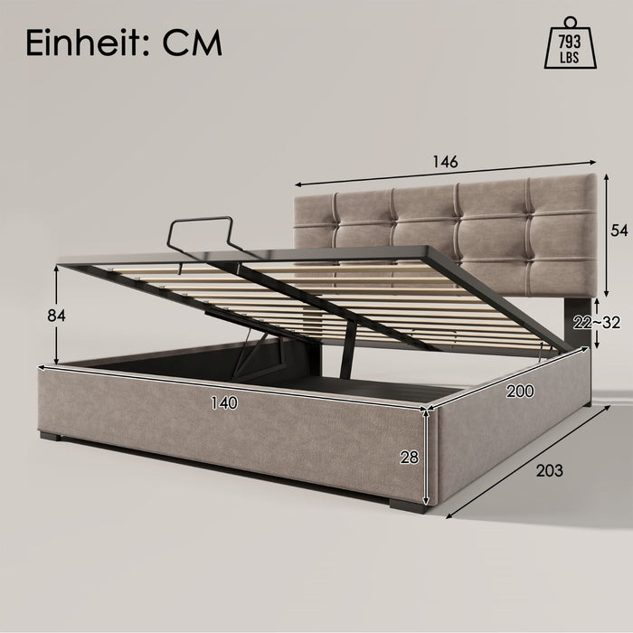 Hydraulisch Polsterbett mit Stauraum, 90x200cm, 140x200cm