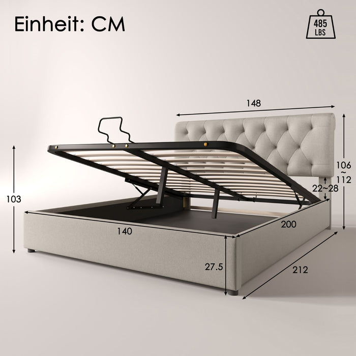 Hydraulisch Polsterbett mit verstellbarem Kopfteil, 140x200 cm, 160x200 cm