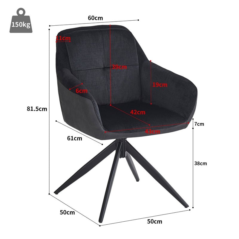 360 - Grad drehbarer Polsterstuhl mit Armlehnen, schwarz, 2er Set / 4er Set / 6er Set - YB - N620P212070E - 3 - Yorbay.de