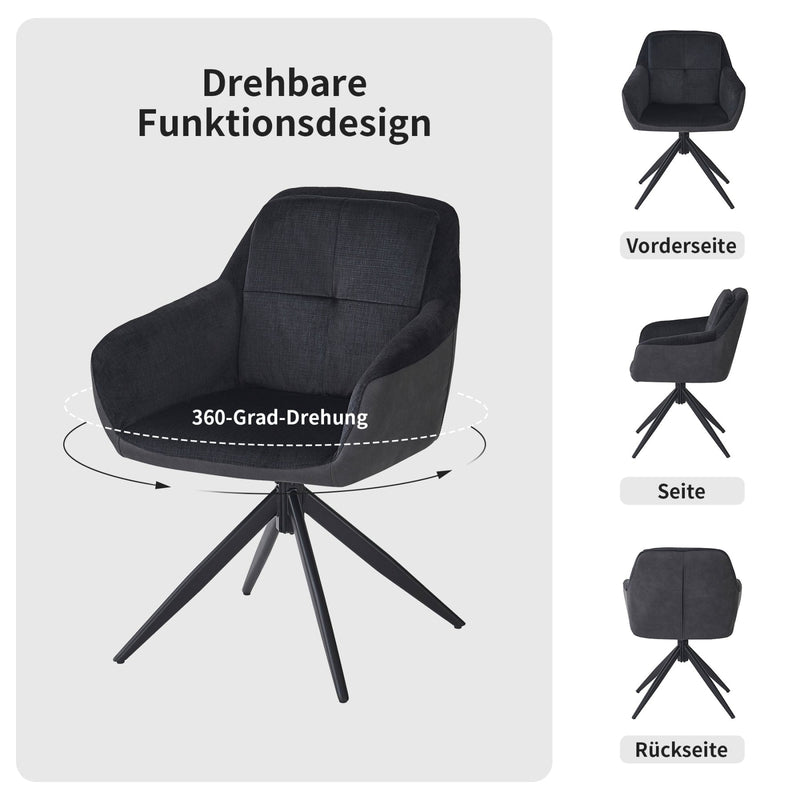 360 - Grad drehbarer Polsterstuhl mit Armlehnen, schwarz, 2er Set / 4er Set / 6er Set - YB - N620P212070E - 4 - Yorbay.de
