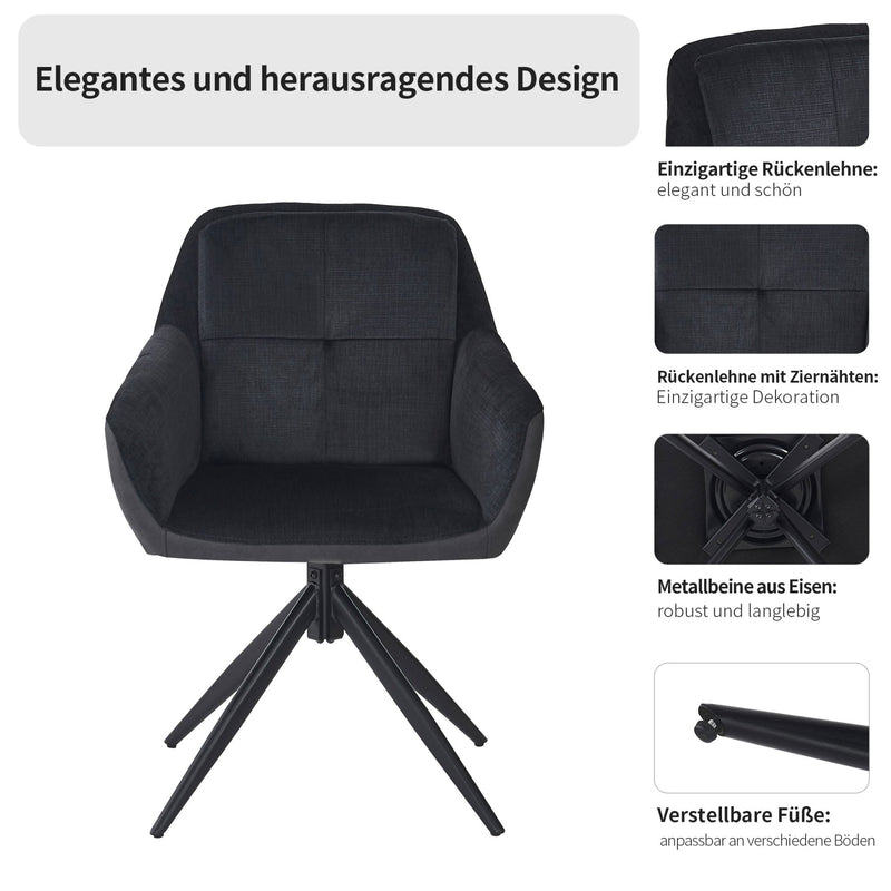 360 - Grad drehbarer Polsterstuhl mit Armlehnen, schwarz, 2er Set / 4er Set / 6er Set - YB - N620P212070E - 5 - Yorbay.de