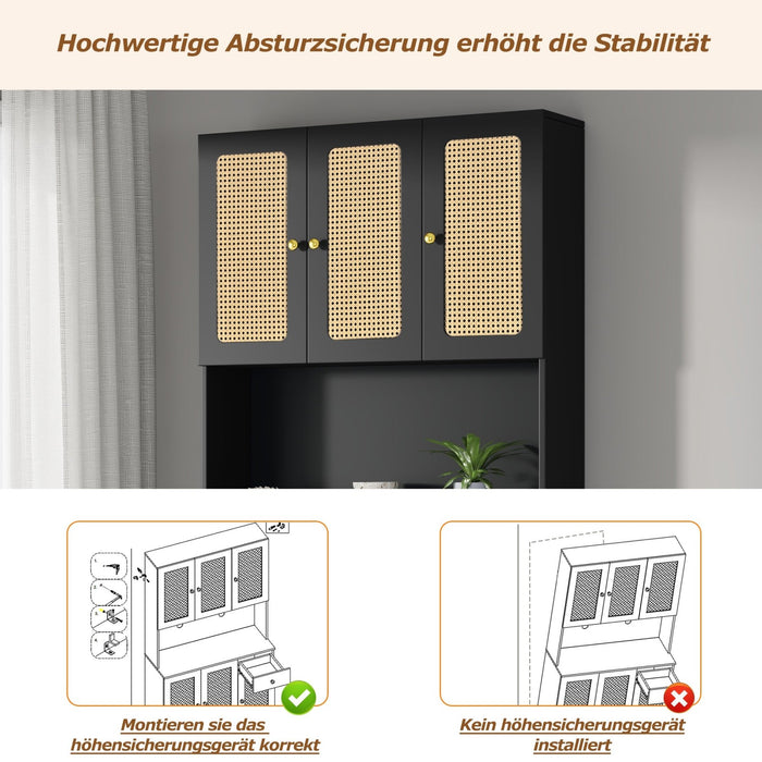 Rattan - Highboard mit 6 Türen und Schublade - YB - 323687689BAA - 8 - Yorbay.de