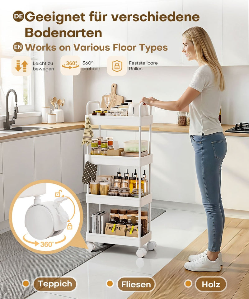 Yorbay schmaler 4 - stufiger Rollwagen mit Rollen für Nischen - YB140-T095A - 8 - Yorbay.de