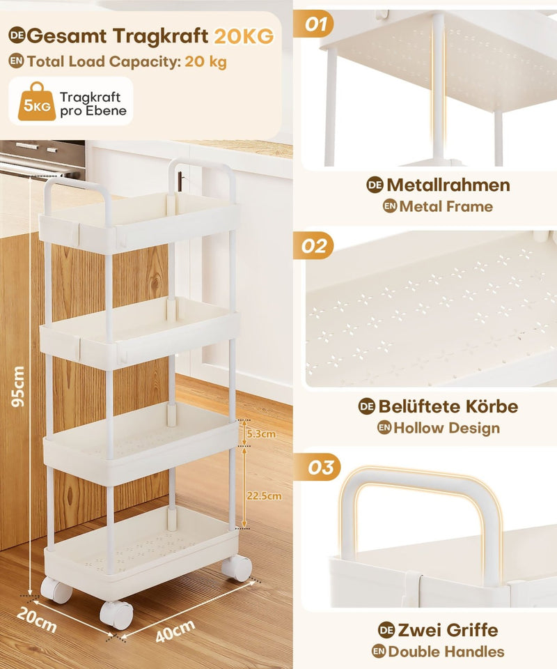 Yorbay schmaler 4 - stufiger Rollwagen mit Rollen für Nischen - YB140-T095A - 4 - Yorbay.de