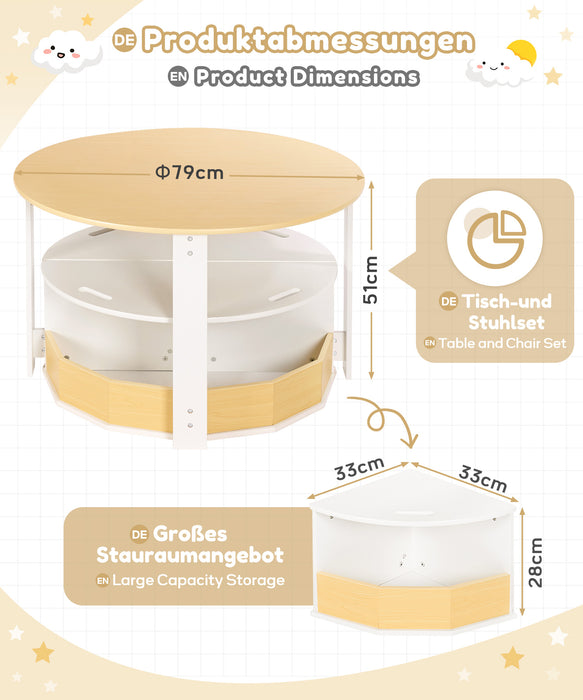 Yorbay runder Kindertisch - und Stuhlset mit 4 Aufbewahrungshockern - YB030 - D033 - 3 - Yorbay.de