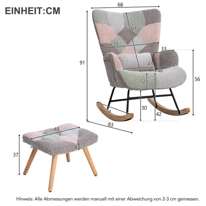 Bunter Schaukelstuhl mit Fußhocker & Lendenkissen – 93 cm Hoch - YB - N625P181753Z - 3 - Yorbay.de