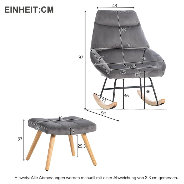 Grauer Schaukelstuhl 97 cm Hoch mit Fußhocker - YB - N625P181484G - 2 - Yorbay.de