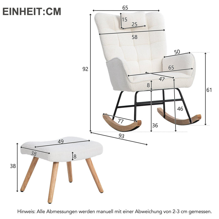 Weißer Schaukelstuhl 92 cm Hoch mit Kopfkissen und Fußhocker - 3 - Yorbay.de