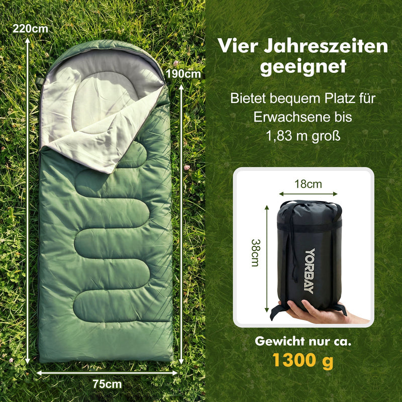 Schlafsack 4 Jahreszeiten -5°C -10°C, wasserdicht, 220×75 cm —