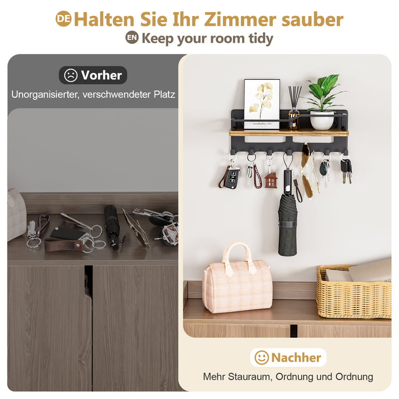 Yorbay Schlüsselbrett mit 7 Haken und Holzablage - YB079-T130 - 27 - Yorbay.de