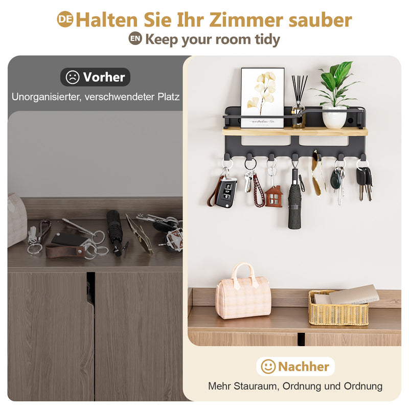 Yorbay Schlüsselbrett mit 7 Haken und Holzablage - YB079 - T066 - 5 - Yorbay.de