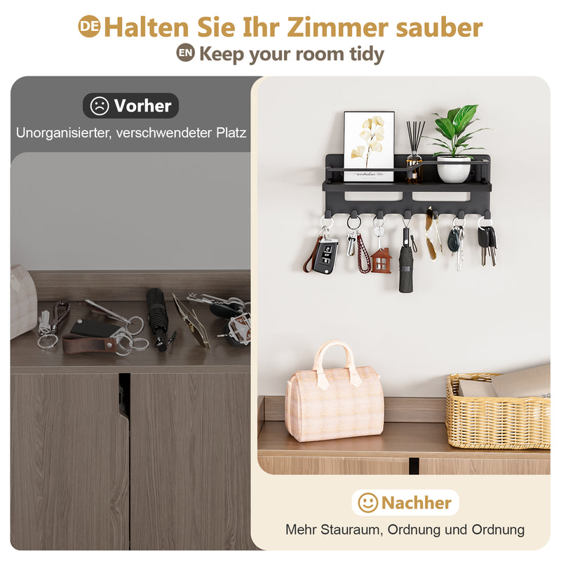 Yorbay Schlüsselbrett mit 7 Haken und Holzablage