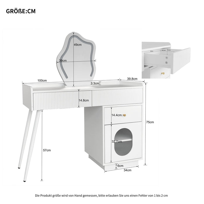 Schminktisch mit LED - Spiegel und 3 Schubladen - YB - RN3190801AAW - 3 - Yorbay.de
