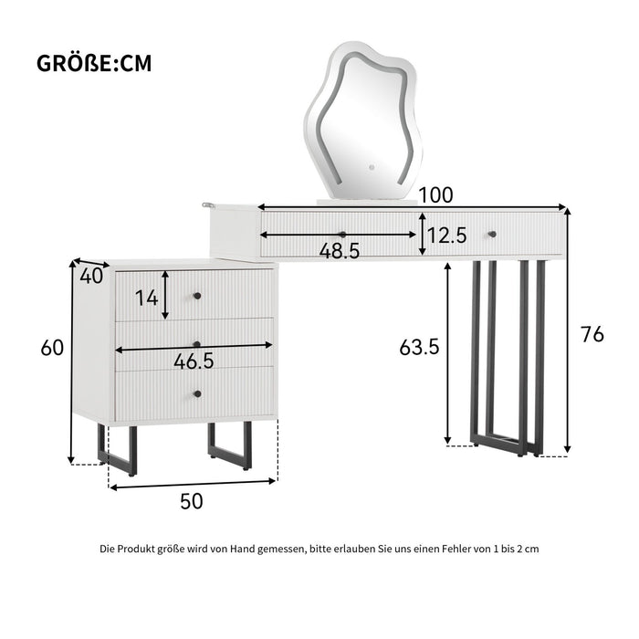 Schminktisch - Set mit Spiegel und Licht, flexiblem Design, 5 Schubladen - YB - N657P19282830W - 3 - Yorbay.de