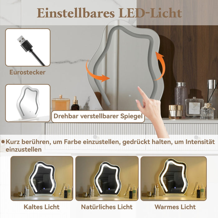 Schminktisch - Set mit Spiegel und Licht, flexiblem Design, 5 Schubladen - YB - N657P19282830W - 4 - Yorbay.de