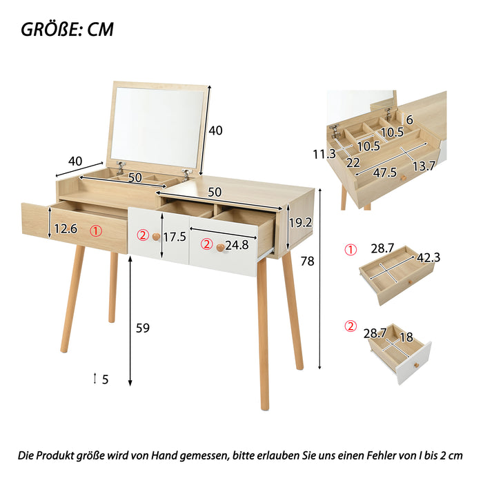 Schminktisch aus Holz mit Spiegel und Schubladen - YB - N657P193230W - 3 - Yorbay.de