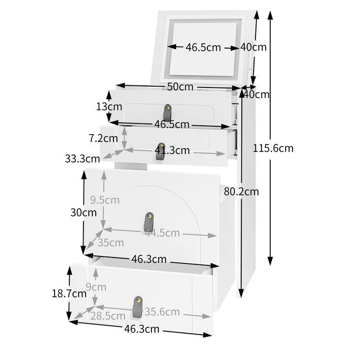 Schminktisch mit LED - Beleuchtung, Spiegel und Hocker - YB - N634P1855890W - 11 - Yorbay.de